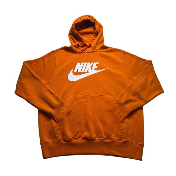 Nike Club Fleece Hoodie Mens Medium Orange Center Swoosh Graphic Pullover Size M - Picture 1 of 8